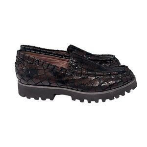 Donald Pliner Croco Bronze Patent Leather Lug Sole Loafer Size 7.5